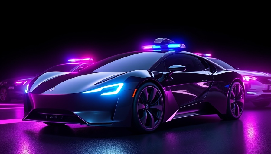 Futuristic self-driving car and police vehicle in dramatic lighting, Waymo traffic regulations