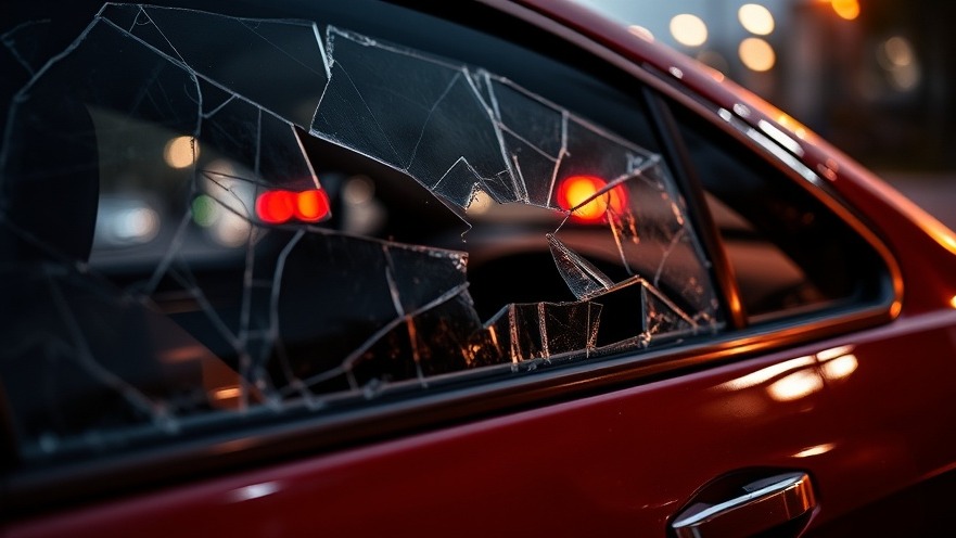 Broken driver's side car window highlighting car break-ins in Austin.