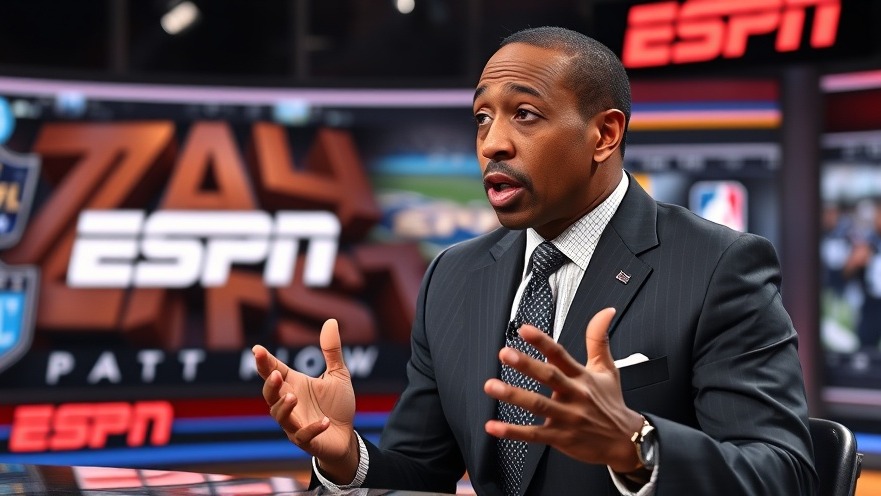 Stephen A. Smith discussing NFL draft rumors in a photorealistic ESPN studio.