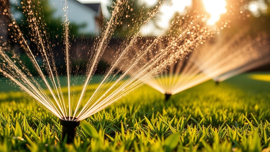 Lawn sprinklers in Austin highlighting sustainability efforts and water conservation.