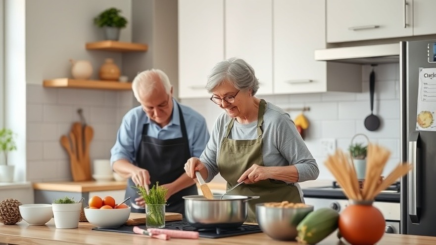 Senior couple cooking naturally healthy foods in a wellness-focused kitchen.