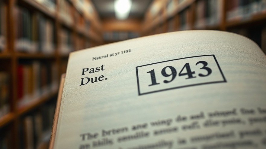 Close-up of '1943' date stamp on book page highlighting library heritage.