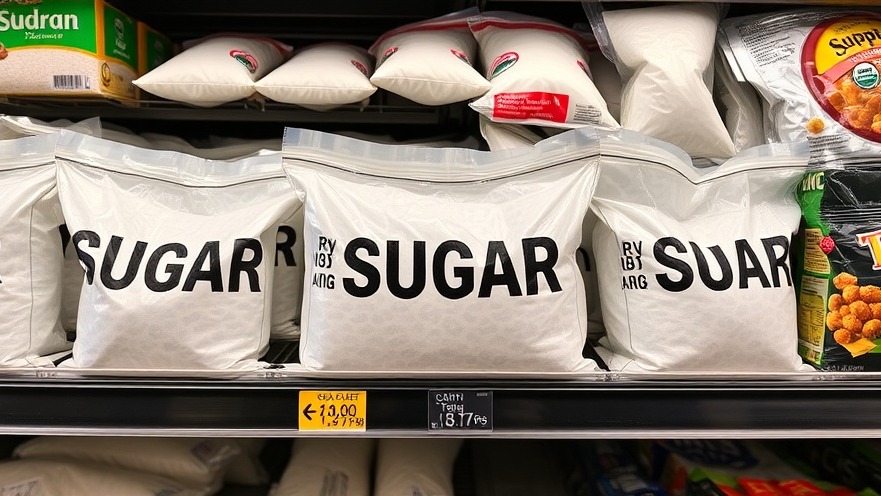Grocery shelves showcasing bags of sugar, linked to joint pain diet insights.