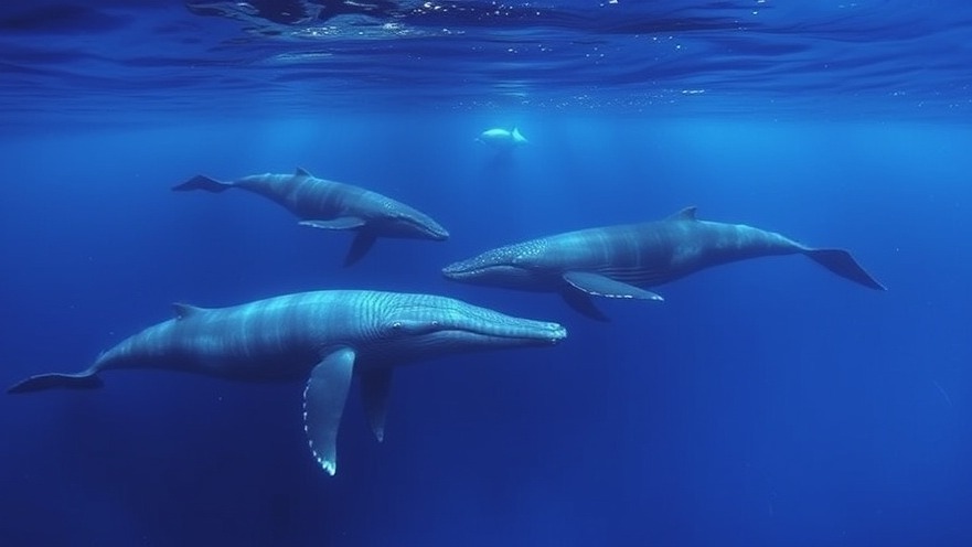 Whales swimming majestically, symbolizing marine wildlife conservation efforts.