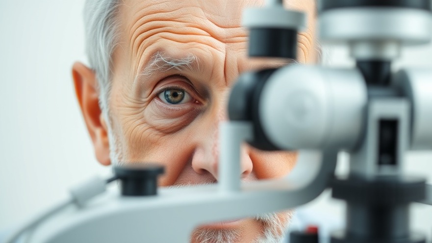 Elderly man focused on eye test for glaucoma treatment options in clinical setting.