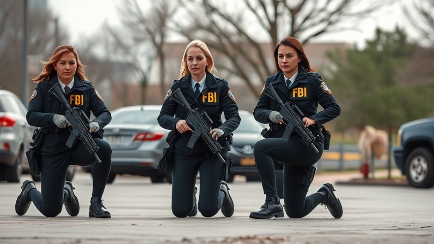 Unarmed female FBI agents kneeling during protests for racial justice issues.