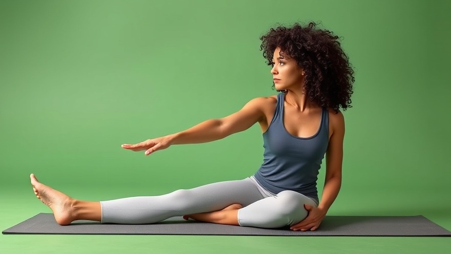 Curly-haired woman doing a seated hamstring stretch for fitness and nutrition.