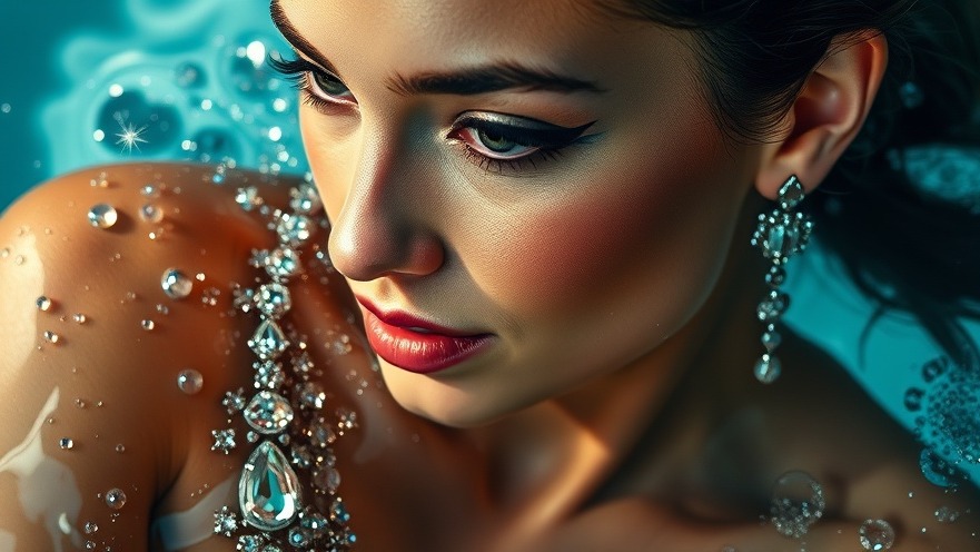 Glamorous woman in sparkling jewelry submerged in water, highlighting San Antonio weekend activities.