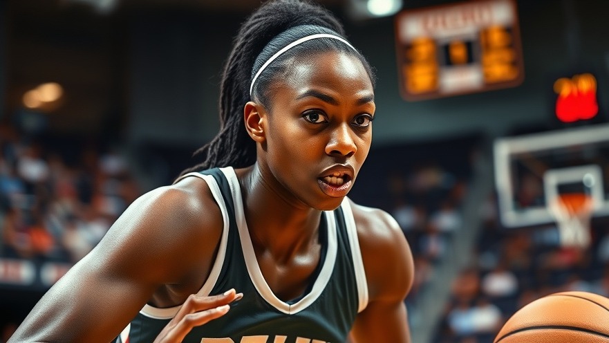 Focused black female basketball player in action, embodying stress relief strategies through sport.