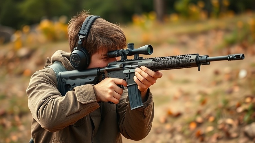 Young man shooting rifle, highlighting current events in America.
