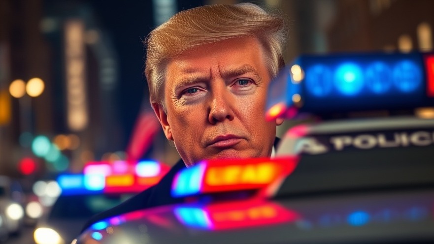 Cinematic photo of Trump with flashing police sirens, highlighting national crime trends.