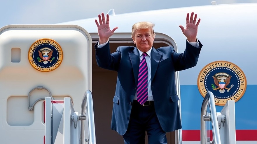 Trump waving as he steps onto an airplane, showcasing US news today.