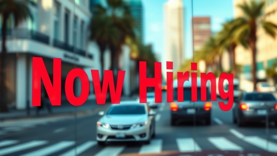 Photorealistic 'Now Hiring' sign reflecting city street, symbolizing economic indicators and job market trends.
