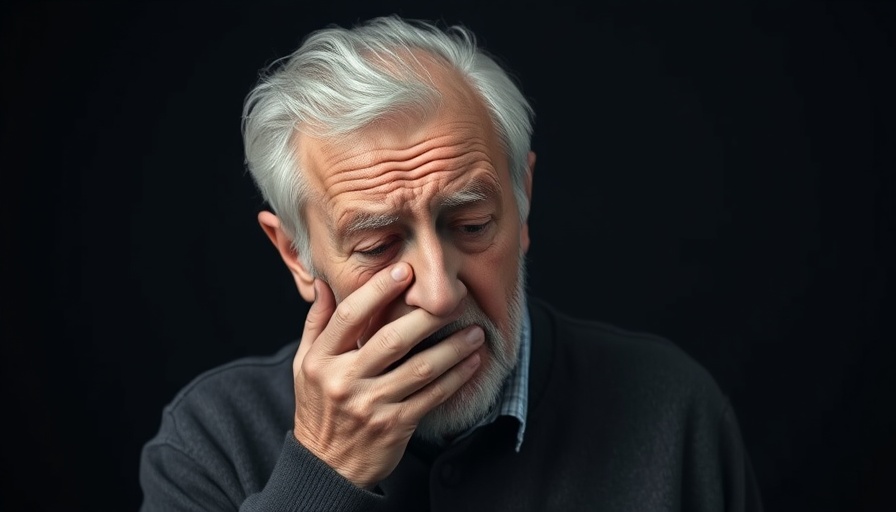 Elderly man expressing concern while holding his face, healthy aging tips.