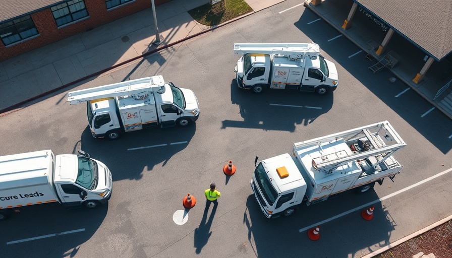 Aerial view of trucks and worker during gas leak school evacuation.