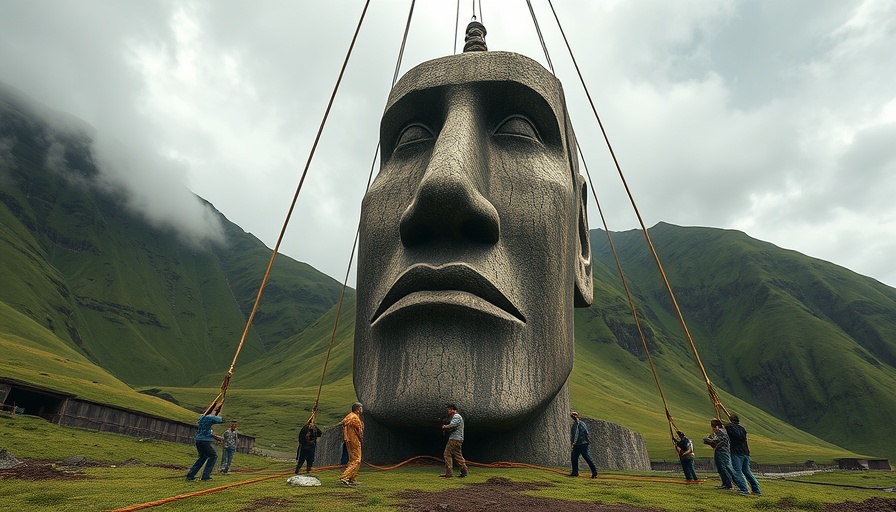 Demonstration of how moai statues could walk using ropes and teamwork.