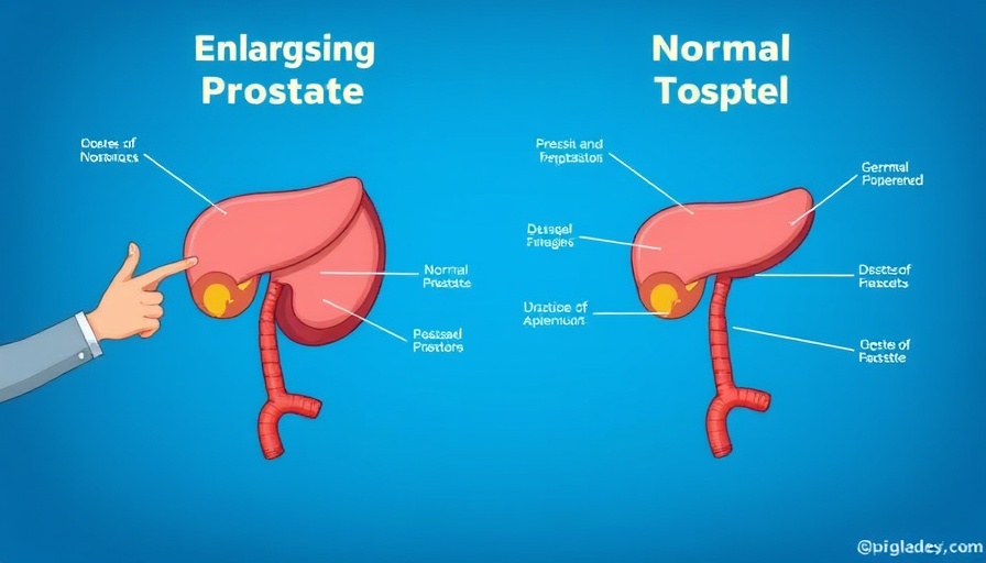 Illustration of prostates with person highlighting normal size for foods that can help shrink your prostate naturally.