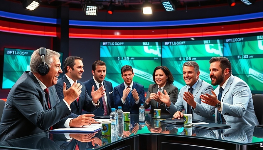 Dynamic sports commentators animatedly discussing a story
