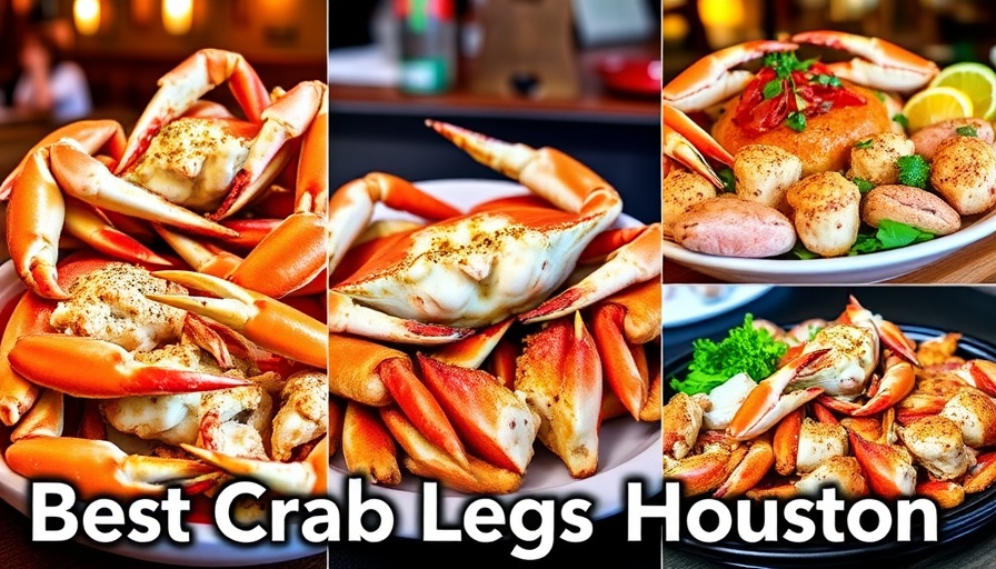 Vibrant collage of the best crab legs in Houston with bold caption.