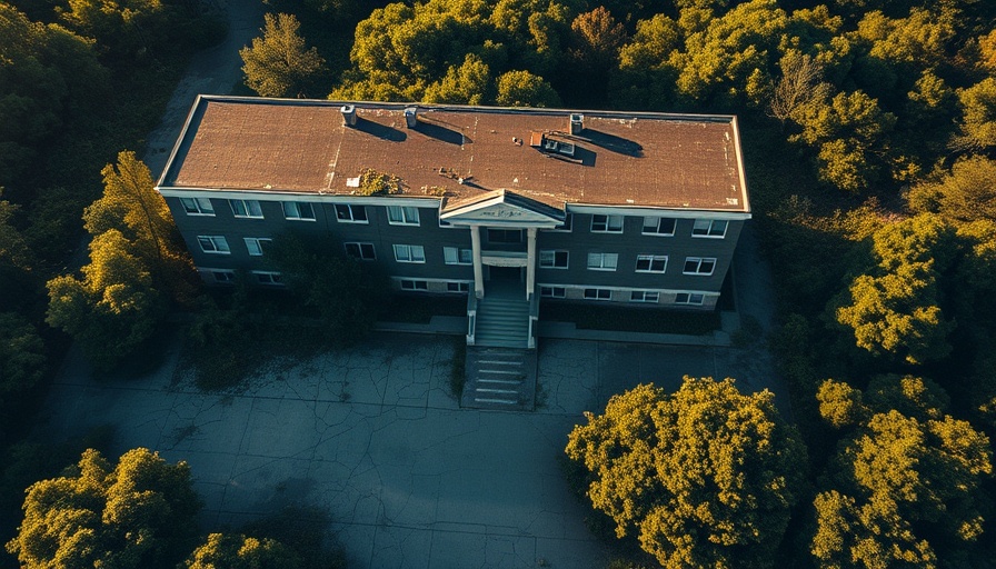 Abandoned hospital in Texas, potential haunted tour site, surrounded by trees.