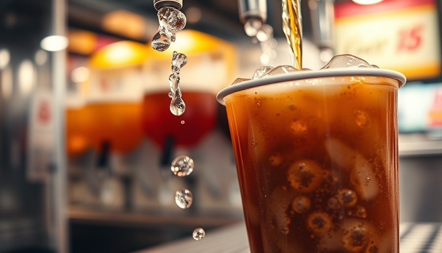 Pouring diet soda from fountain, examining liver disease risk.