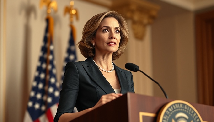 Confident woman delivers a speech at a podium, official setting
