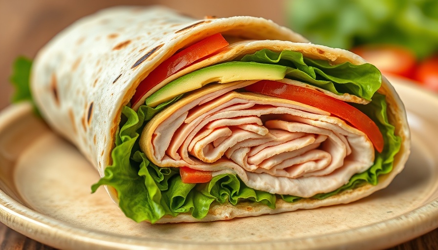 Close-up of delicious turkey ranch wrap recipe with fresh ingredients.