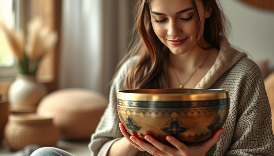 Sound therapy with Tibetan singing bowl in peaceful setting.