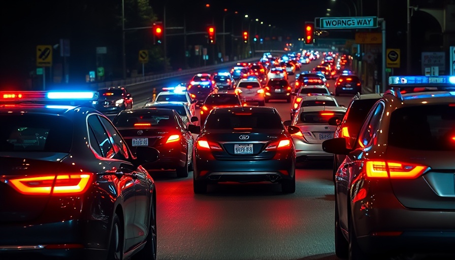 Nighttime Houston road rage incident scene with police and cars.