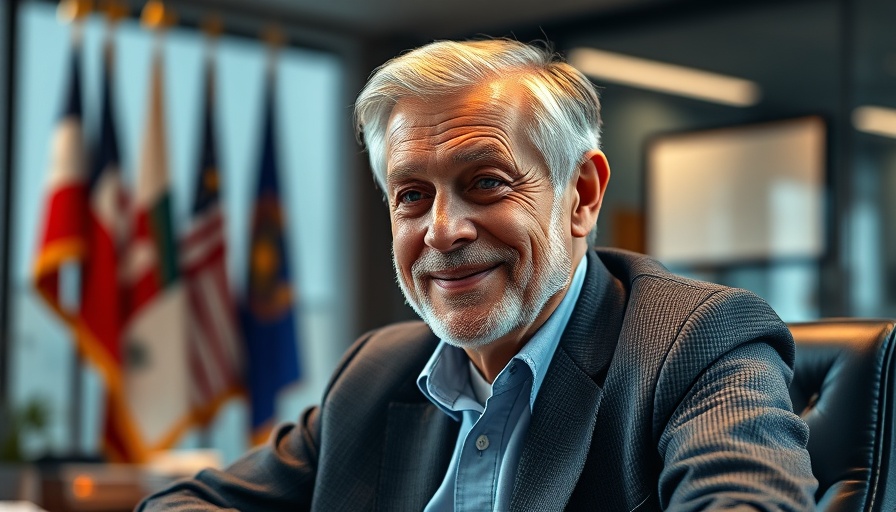 Confident man seated in office related to Trump's Gaza Peace Plan.