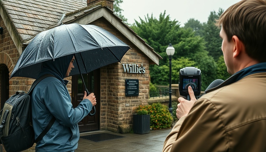 Reporters outside Willie's in the rain; South Carolina bar shooting news.