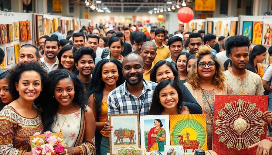 Diverse attendees at Islamic Arts Festival 2025, smiling and showcasing art.