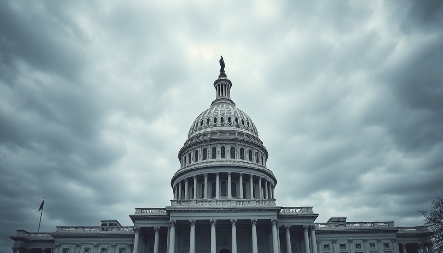 U.S. Capitol under cloudy sky, government shutdown news backdrop.