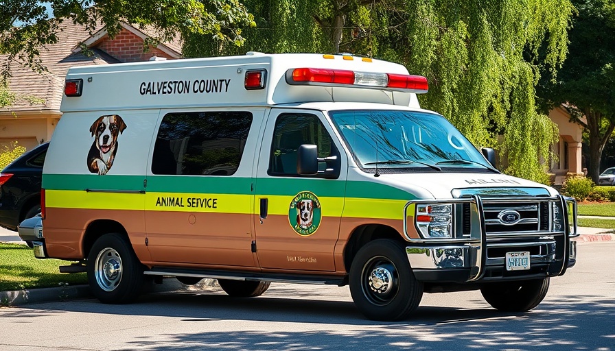 Galveston County animal services vehicle on sunny street.
