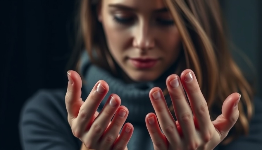 Person anxiously examining skin, illustrating skin conditions and mental health.
