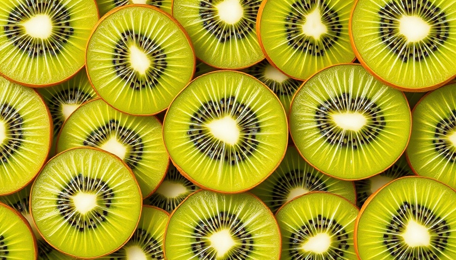 Sliced kiwifruits arranged in a textured pattern, showcasing foods that can help you poop.