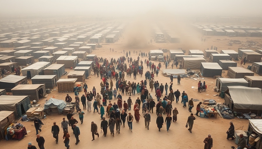 Aerial view of crowded refugee camp highlighting impact of conflict.