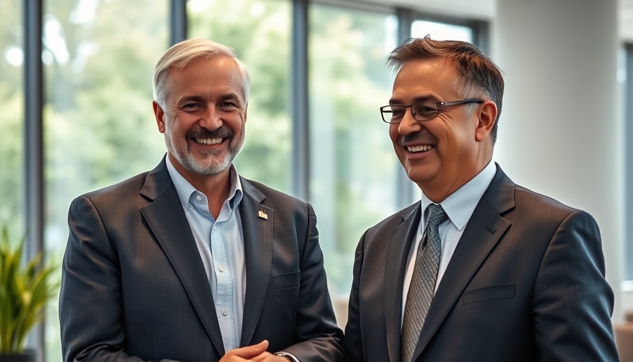 Two businessmen smiling in an office setting, Lakesong community Dallas.