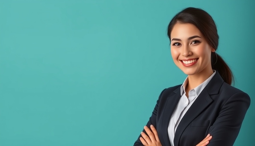 Professional woman smiling on teal background with educational text on Healthy Lifestyles and Nutrition for Seniors.