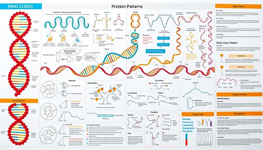 Scientific diagram showing RNA and protein patterns in brain tissue.