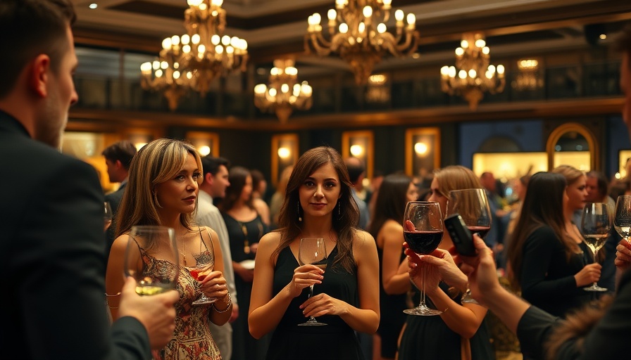 Elegant wine tasting event scene in a luxurious setting.