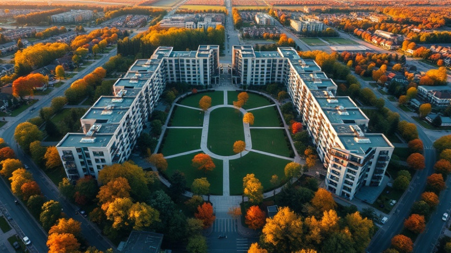 Aerial view showcasing a Southern Dallas urban project amid trees.
