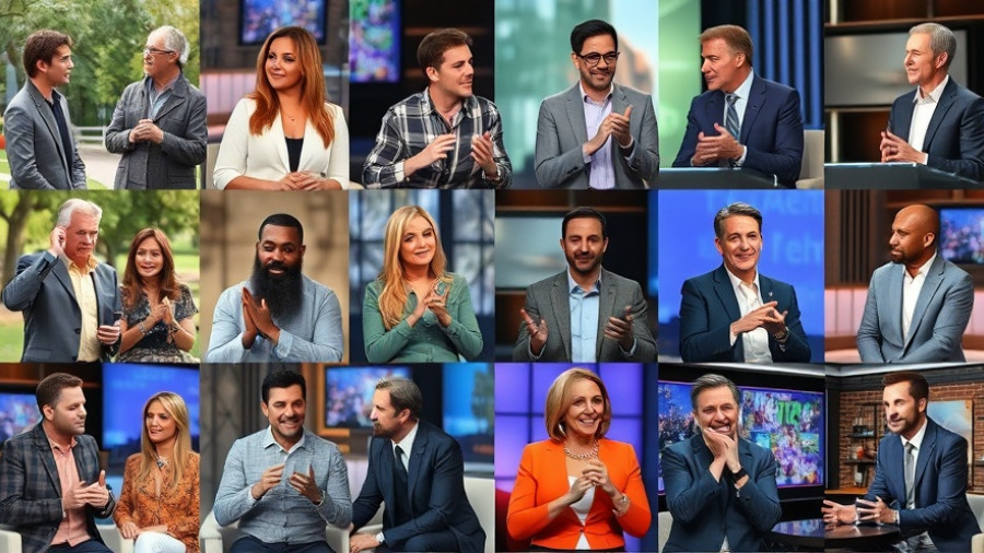 NFL news TV hosts in a collage with dynamic expressions.