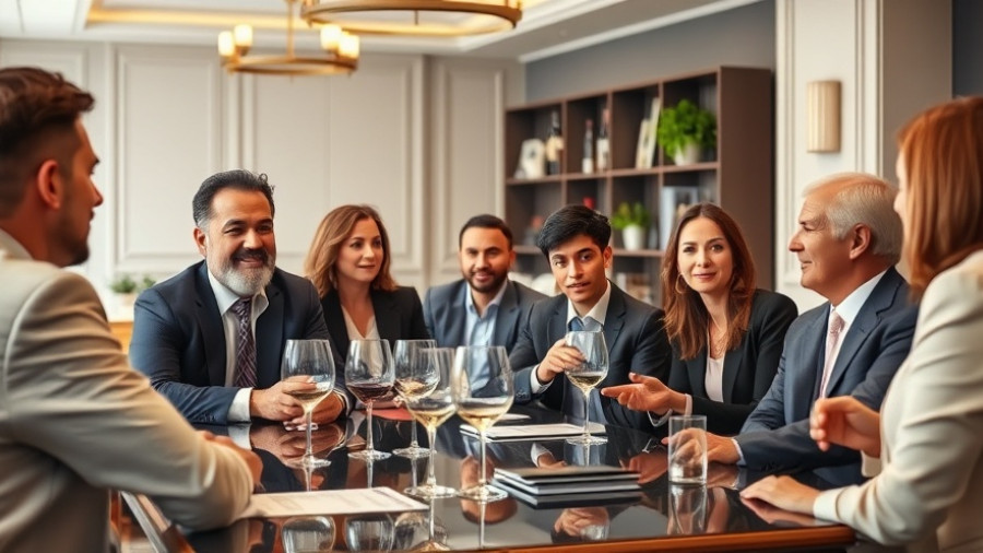 Diverse wine writers engaged in business insights meeting.
