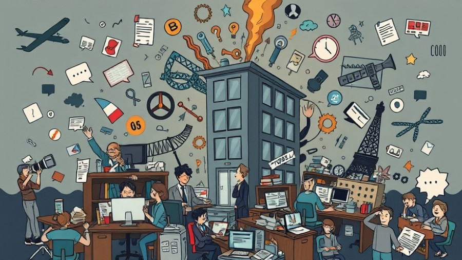 Conceptual illustration of toxic workplace culture with chaotic symbols.