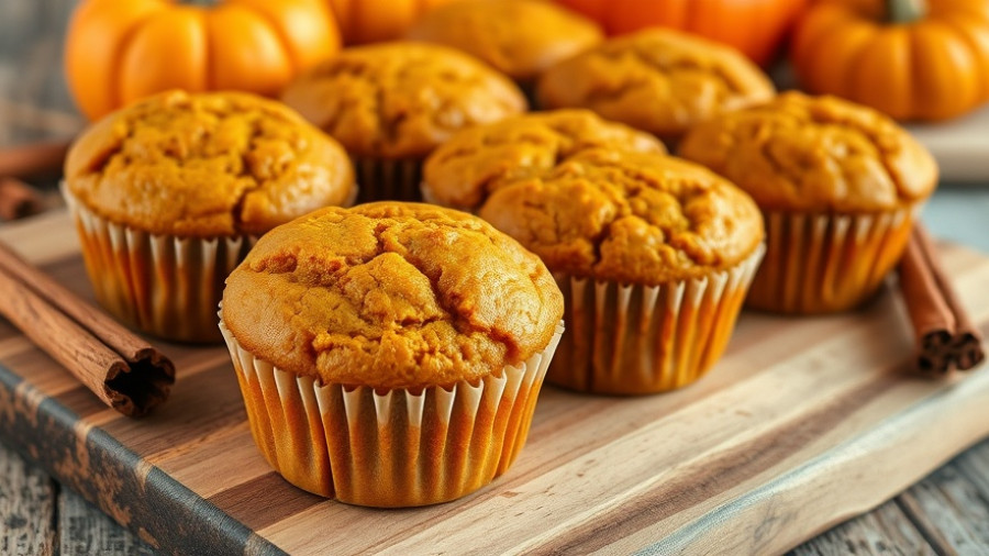 Quick Cranberry Pumpkin Muffins Recipe with fresh muffins on wooden board.