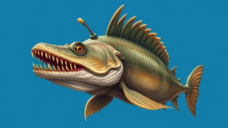 Illustration of teeth growing on a prehistoric fish's head.