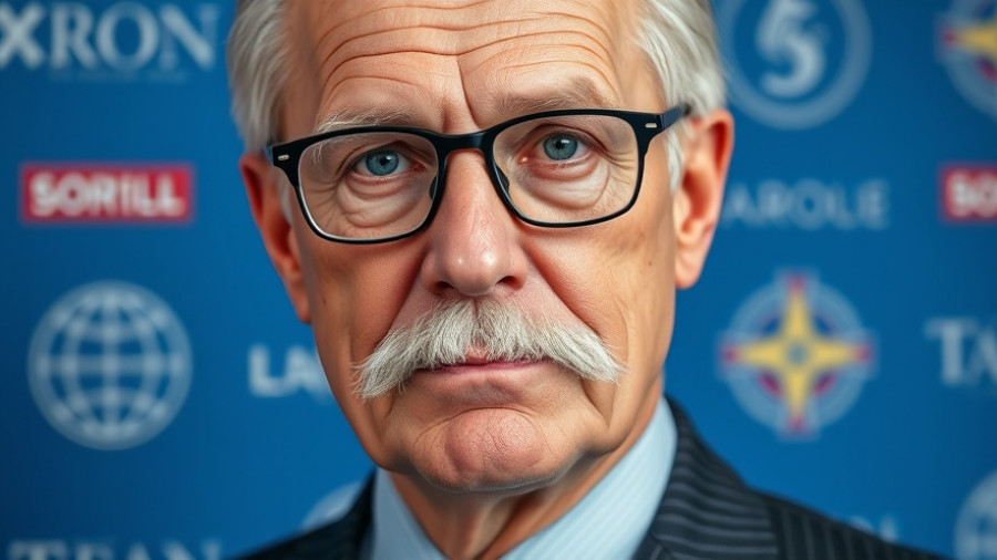 Older man in a suit delivers breaking US news against a blue backdrop.