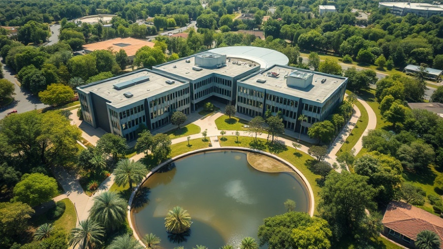 Aerial view of Dallas business complex for economic development.
