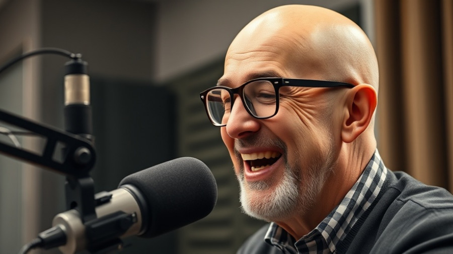 Radio host discussing athletes' downfall, vibrant studio.